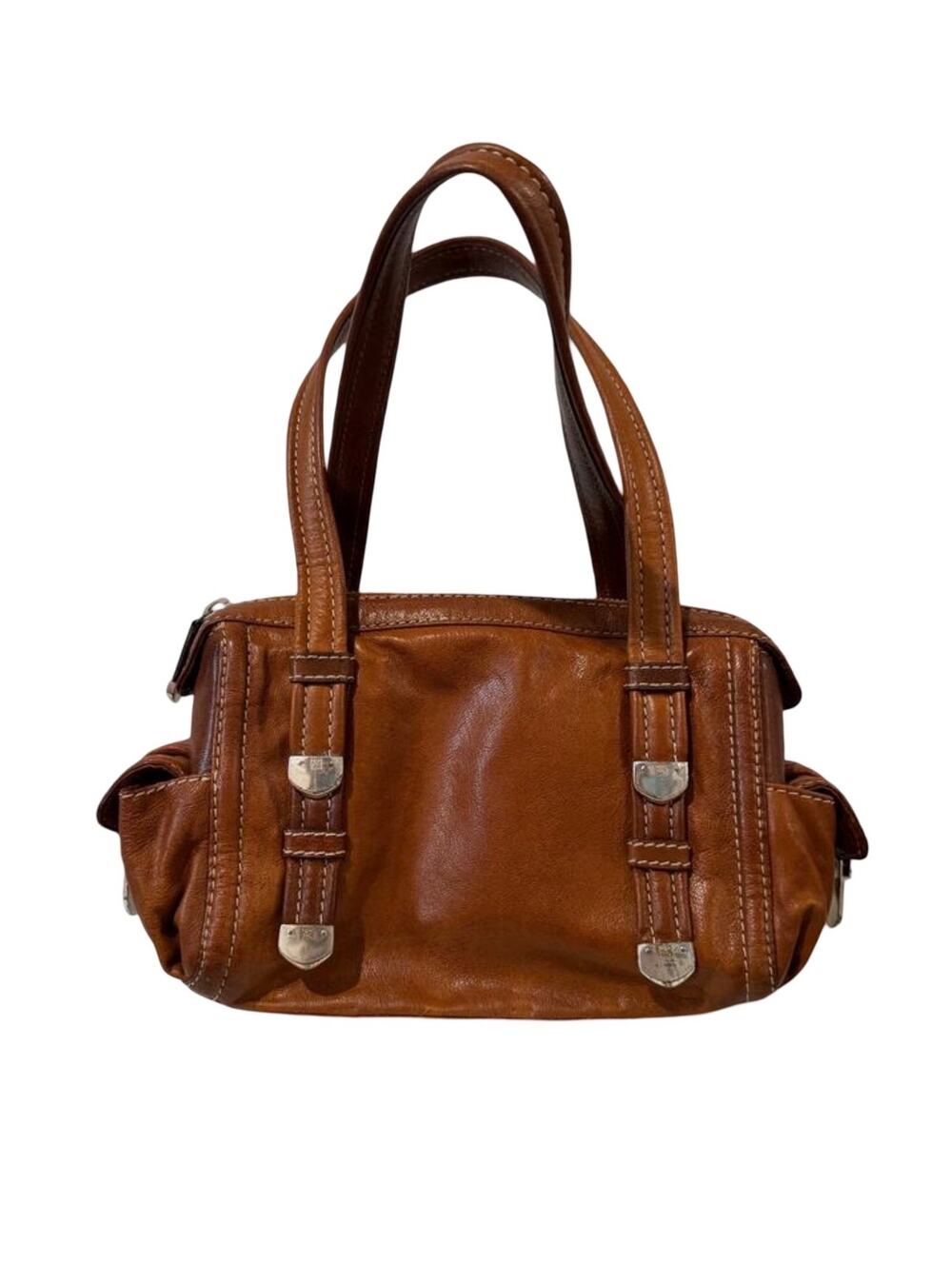Michael Kors Medium East-West Leather Satchel Bag Caramel – Silver Hardware